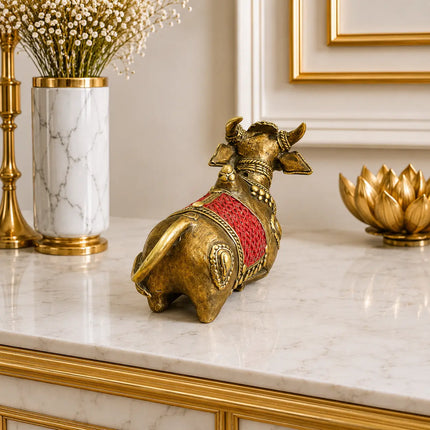Brass Handcrafted Dhokra Sitting Nandi Idol (3.5 Inch)
