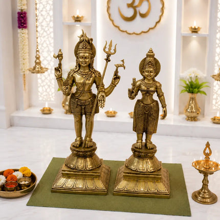 Brass Standing Shiva Parvati Idol Set (34 Inch)