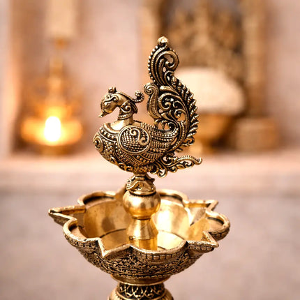 Brass Lightweight Peacock Samai/Lamp Pair (8 Inch)