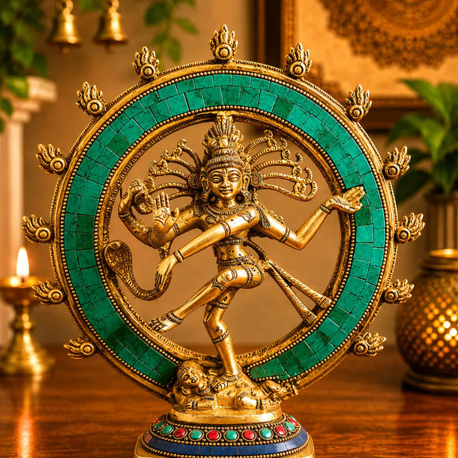 Brass Stone Work Nataraja Dancing Shiva Idol