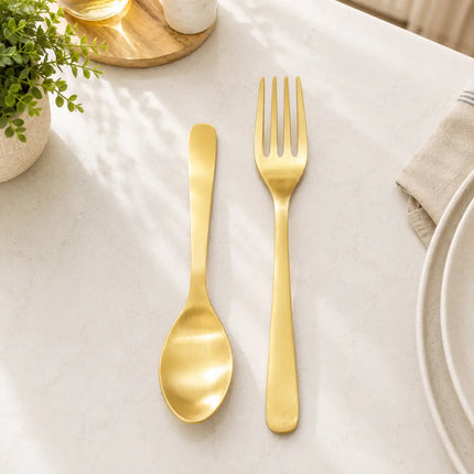 Brass Matt Fork & Spoon Set (7 Inch)