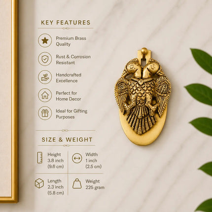 Brass Gandaberunda / Two Headed Bird Wall Hanging Idol (3.8 Inch)