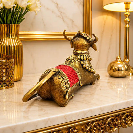 Brass Handcrafted Dhokra Sitting Nandi Idol (4.5 Inch)