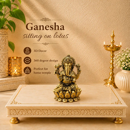 Brass Lightweight Sitting On Louts Ganesha Idol (3.5 Inch)