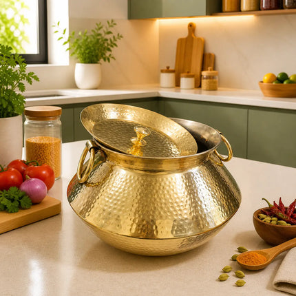 Brass Hammered Vintage Handi / Degchi with Lid
