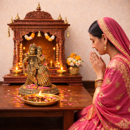 Brass Lightweight Standing Radha Krishna Idol