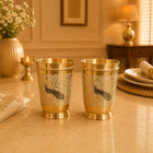 Brass Hand Painted Glass Pair