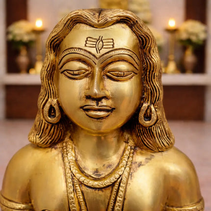 Brass Saint Gorakhnath Statue Sitting On Naag And Lion (14 Inch)
