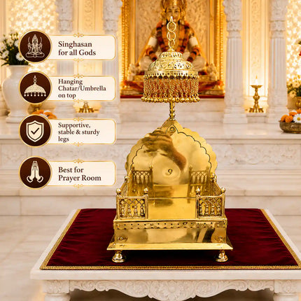 Handcrafted Brass Singhasan with Dome for Laddu Gopal