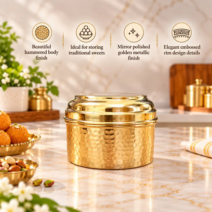 Brass Hammered Ladoo Box With Lid