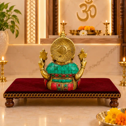 Brass Stone Work Sitting Ganesha Idol