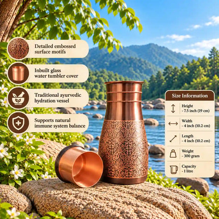 Copper Water Bottle With Inbuilt Glass (7.5 Inch)