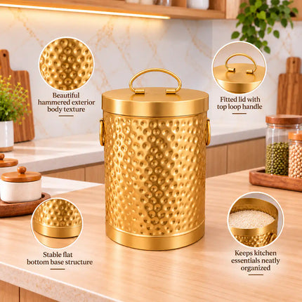 Brass Hammered Storage Container With Lid