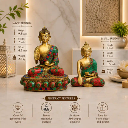 Brass Stone Work Blessing Sitting Buddha Statue