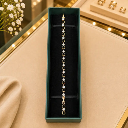 Tennis White Diamonds Bracelet Gold-Tone Clasp With Box