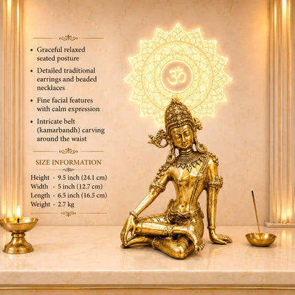 Brass Sitting Indra Dev Idol (9.5 Inch)