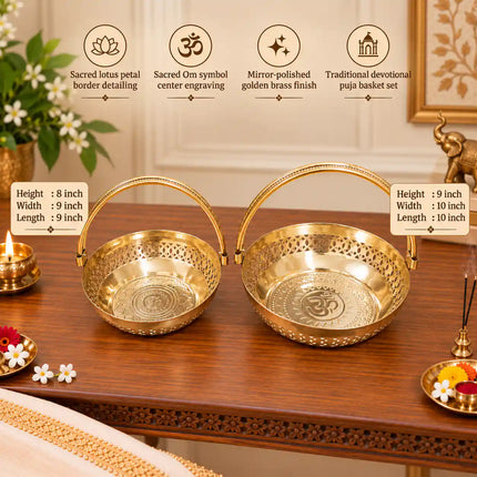 Brass Pooja Basket With Handle Set of 2