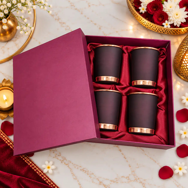 Copper Glass Set of Four With Gift Box/Hamper (3.5 Inch)