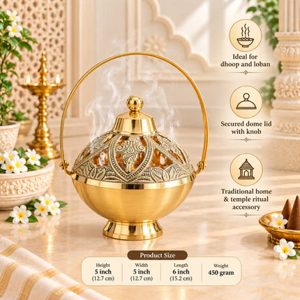 Brass Dhoop Dani & Incense Holder (5 Inch)
