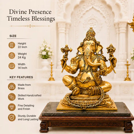 Brass Lord Ganesha Sitting Idol (22 Inch)