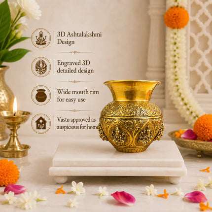 Brass Ashtalakshmi Kodam / Kalash (5.5 Inch)