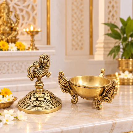 Brass Peacock Dhoop Dani & Incense Holder