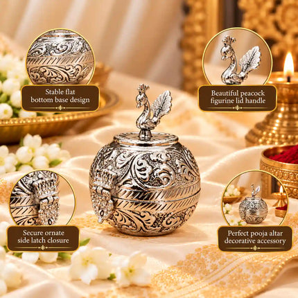 Silver peacock kumkum box urgent
