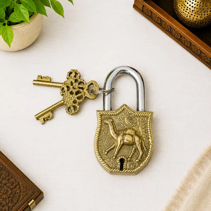 Brass Door Lock With Two Brass Keys (4.5 Inch)
