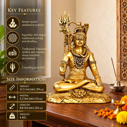 Brass Superfine Sitting Lord Shiva Statue (11.5 Inch)