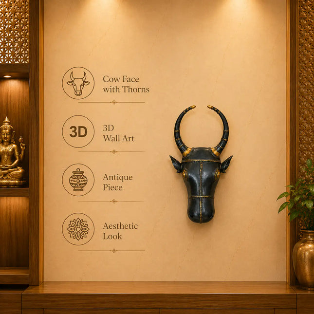 Brass Nandi Face Wall Hanging (5 Inch)