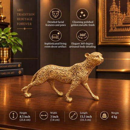 Brass Leopard / Tiger Statue (8.5 Inch)