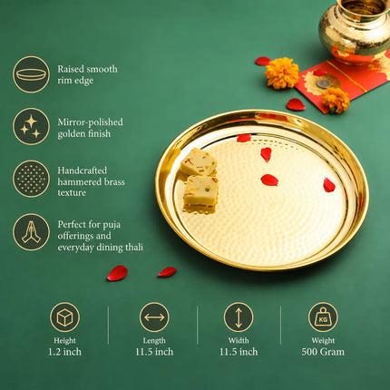 Brass Hammered Thali (11 Inch)