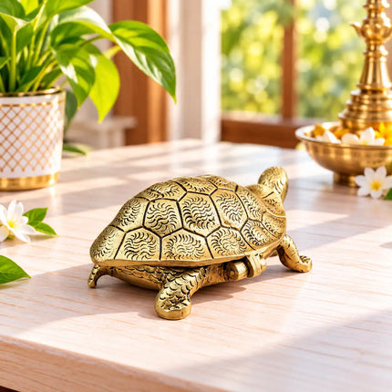 Brass Tortoise Figuruine Vastu/Feng Shui Kumkum Box (2 Inch)