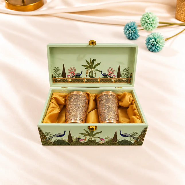 Brass Handcarved Glass Pair House Warming Box Hamper