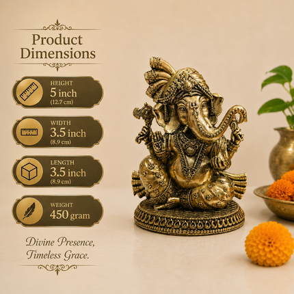 Brass Lightweight Sitting Pagdi Ganesha Idol (5 Inch)