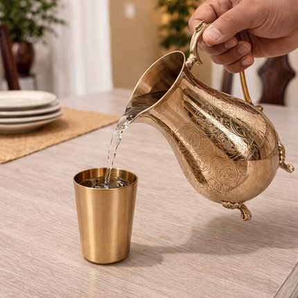 Brass Handcrafted Water Jug With Legs (8.5 Inch)