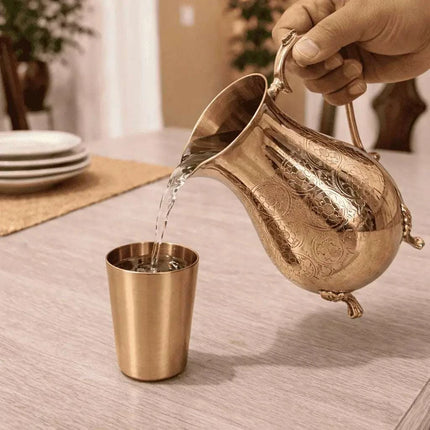 Brass Handcrafted Water Jug With Legs (8.5 Inch)