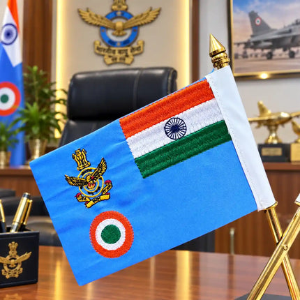 Brass National With Indian Army, Navy & Air Force Flags With Stand (12 Inch)