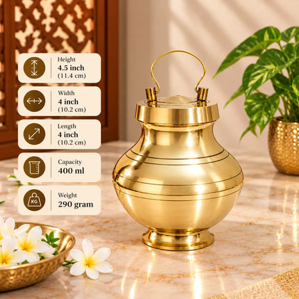 Brass Kamandal / Gangajali With Lid (4.5 inch)