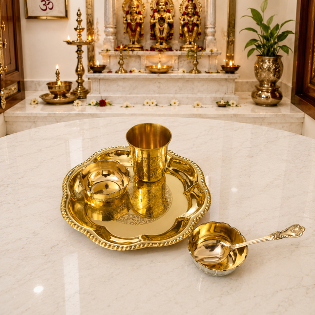 Brass Pooja Bhog Thali Set (7 Inch)
