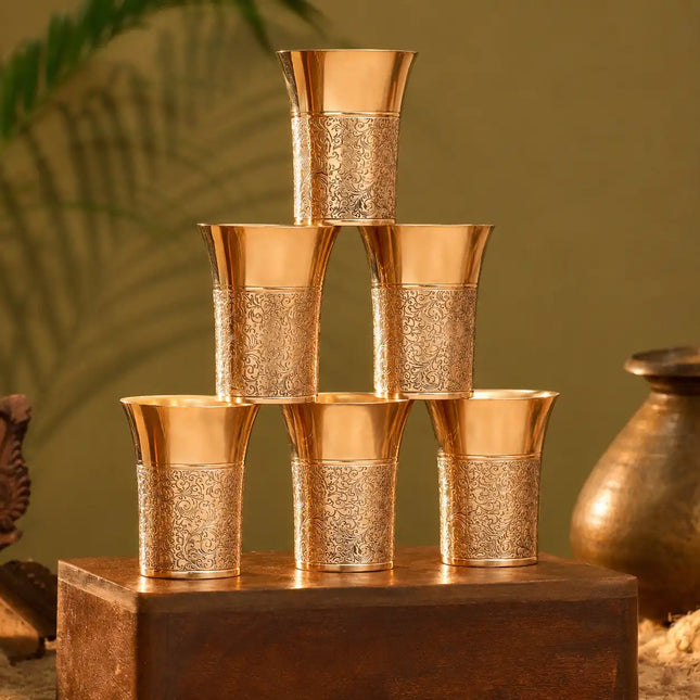Brass Hand Carved Glass Pair (4.1 Inch)