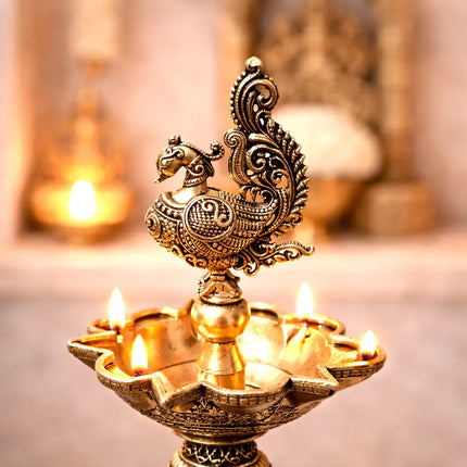 Brass Lightweight Peacock Samai/Lamp Pair (8 Inch)