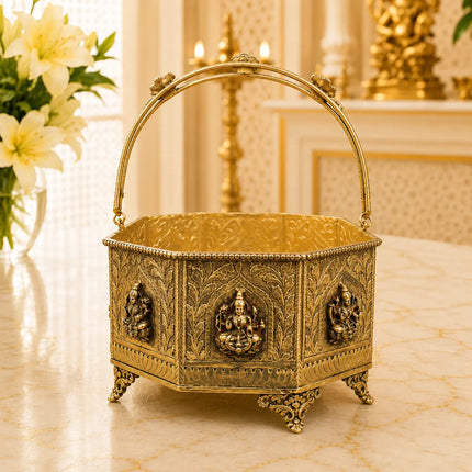 Brass Ashtalakshmi Basket With Handle And Leg