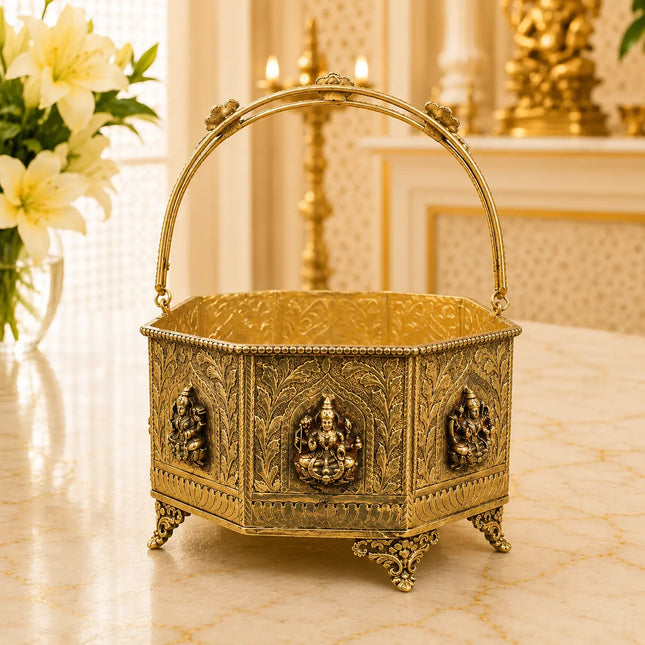 Brass Ashtalakshmi Basket With Handle And Leg (4 Inch)