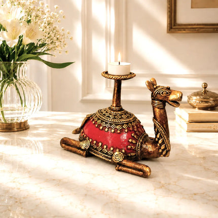 Brass Dhokra Sitting Camel Candle Stand (5 Inch)