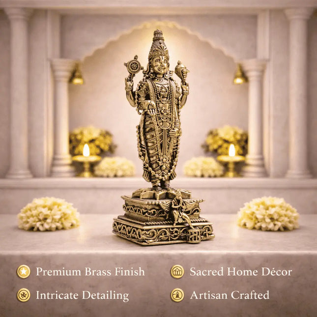 Brass Tirupati Balaji/Venkateshwar Standing Lightweight Statue (6 Inch)