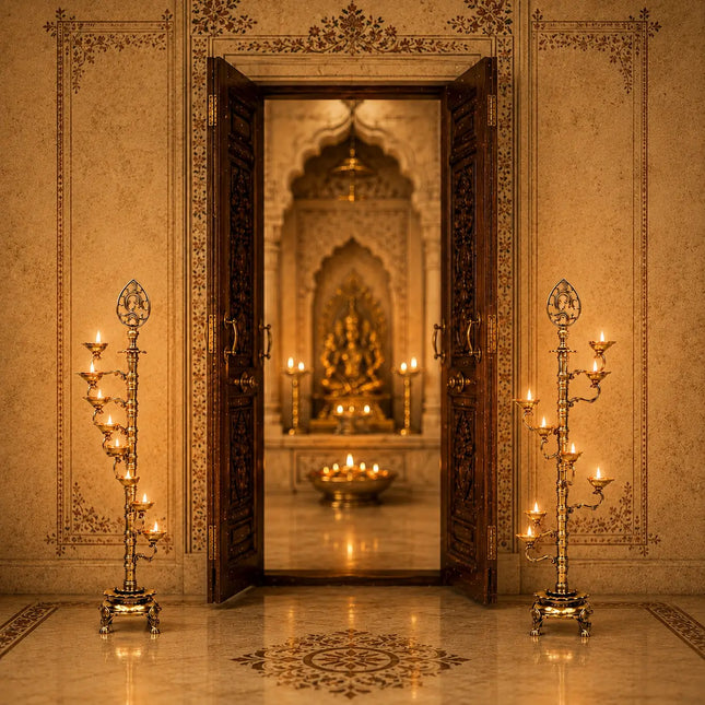 Brass Asthadeep Long Lamp Set (32 Inch)