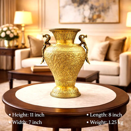 Brass Peacock Flower Vase / Planter Pot (11 Inch)