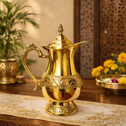 Brass Handcrafted Water Jug With Lid (9.5 Inch)