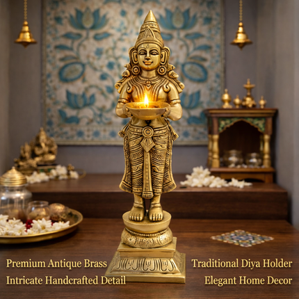 Brass Deep Lakshmi Standing Idol (12.5 Inch)